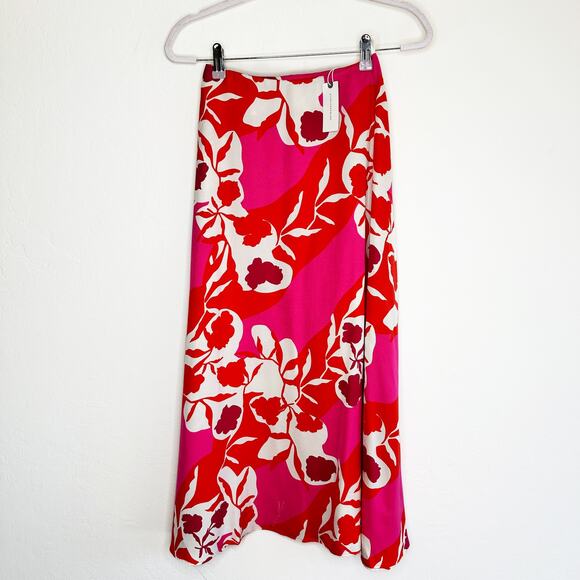 NWT Anthropologie Marimekko Volyymi Serenaadi Pink Red Floral A Line Midi Skirt - Picture 13 of 14